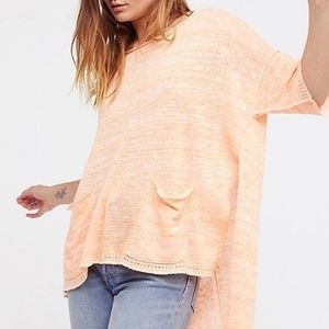 Free People LIGHT BRIGHT Step Hem Linen Blend Orange Sweater, Size Medium